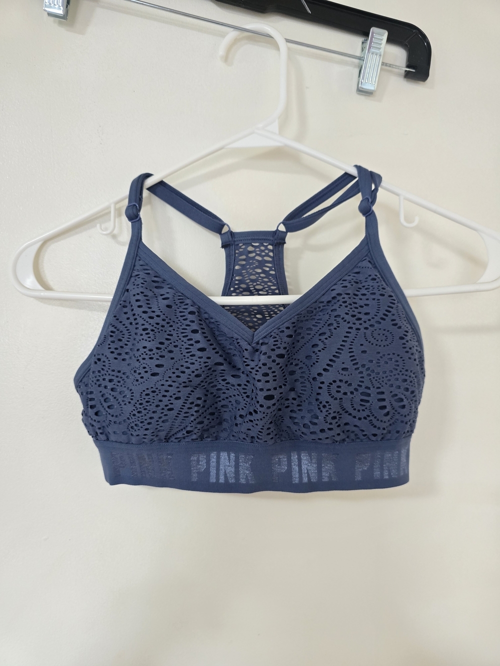 PINK Victoria's Secret Laser Cut Racerback Sports Bra Blue Wireless